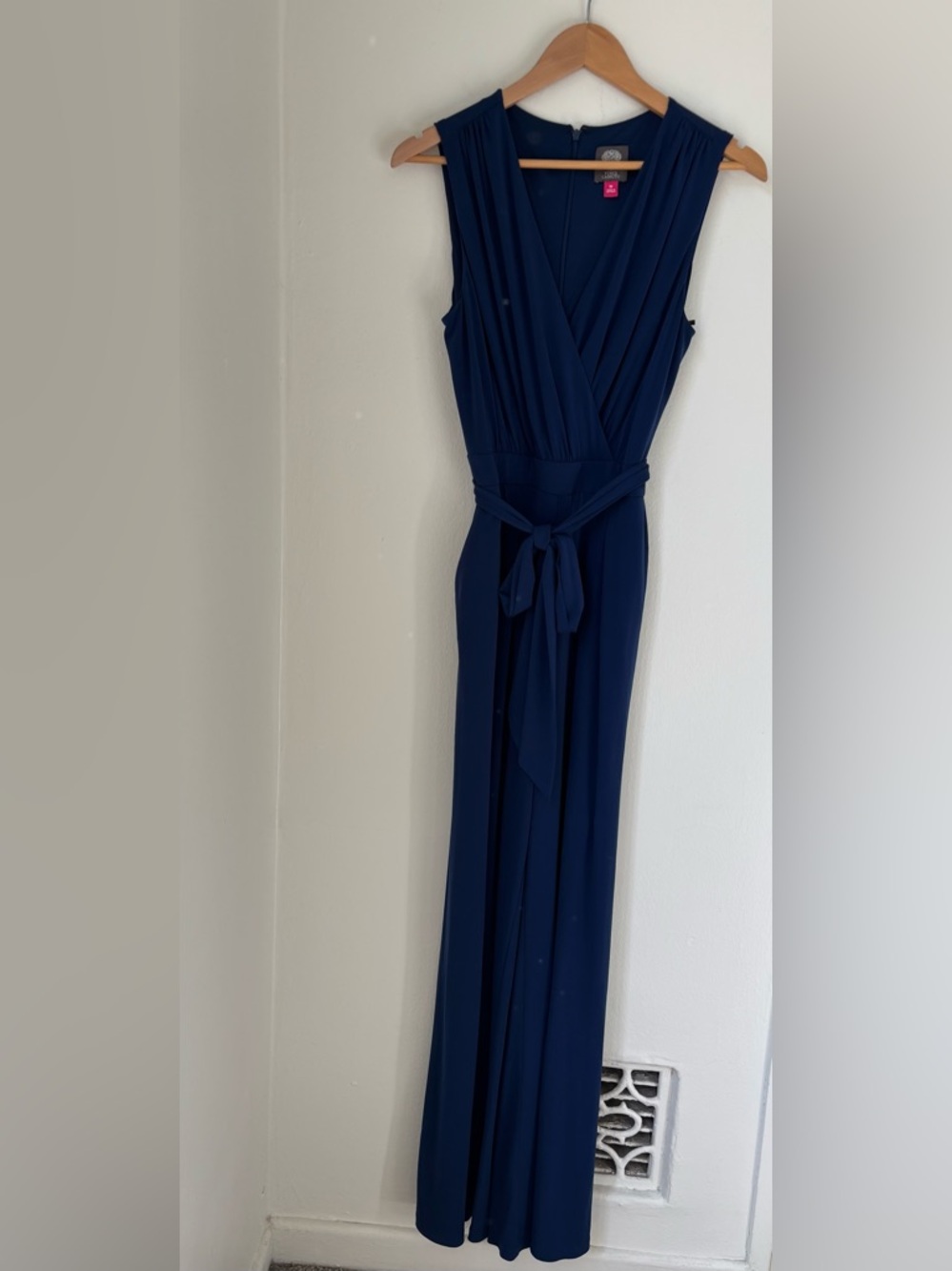 Vince Camuto blue Wrap-Style  dressy jumpsuit with Waist Tie